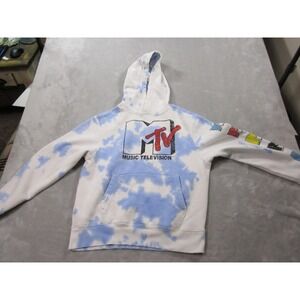 MTV Music Television Sweatshirt Hoodie Mens XS Blue Tie Dye Pullover Graphic